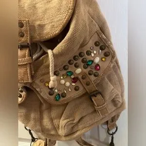 RARE Free People Boho Canvas Embellished Crystal Studded Backpack RARE Free People Boho Canvas Embellished Crystal Studded  main image 2